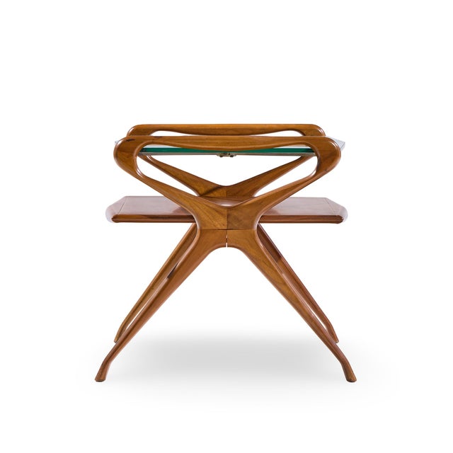 Cesare Lacca Cesare Lacca Style Mid Century Italian Walnut and Brass Side Tables - Pair For Sale - Image 4 of 11