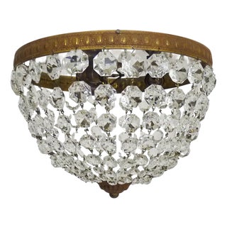 Louis XVI Style Crown-Shaped 3-Light Ceiling Light with Half-Basket Glass Pendants, 1950s For Sale