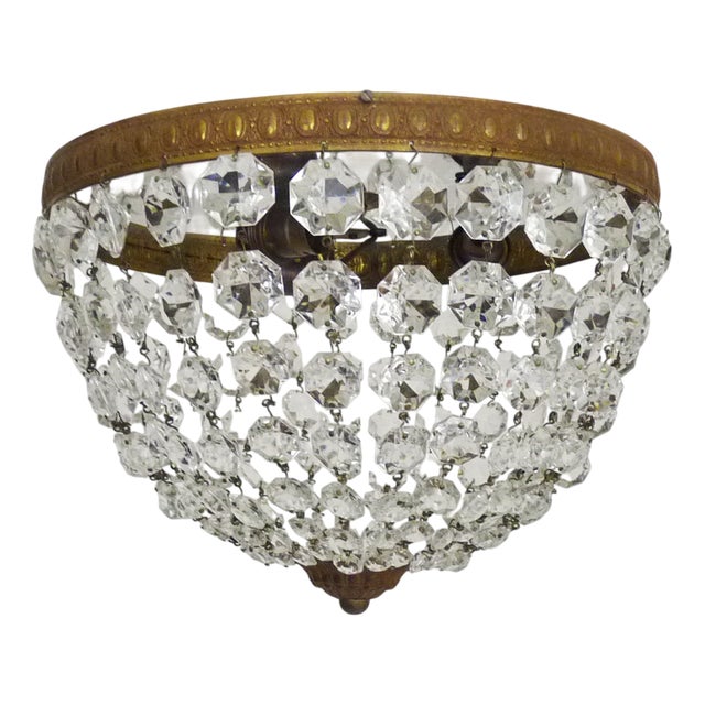 Louis XVI Style Crown-Shaped 3-Light Ceiling Light with Half-Basket Glass Pendants, 1950s For Sale