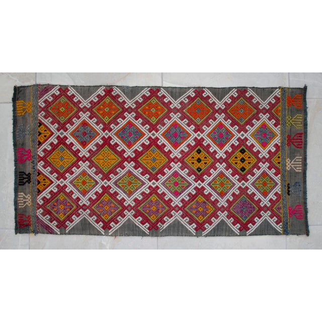 1960s Hand-Woven Braided Weave Turkish Jajim Kilim Rug 18"x35" For Sale - Image 6 of 12