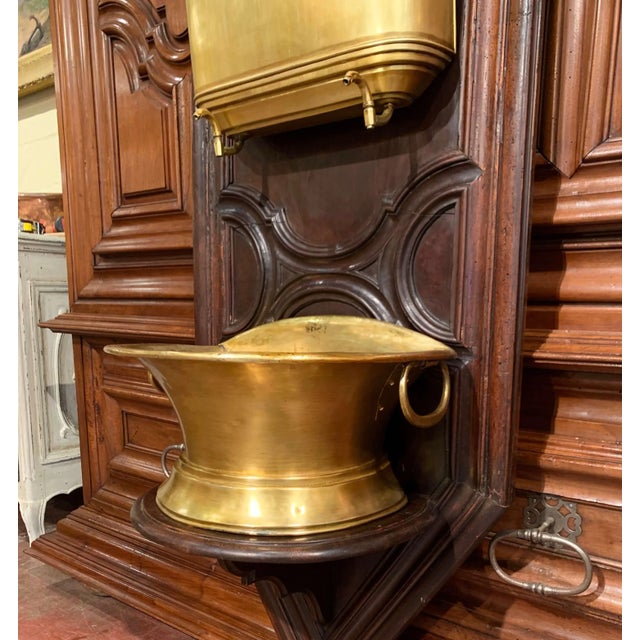 19th Century French Brass Lavabo Fountain on Carved Oak Wall Panel For Sale - Image 10 of 13