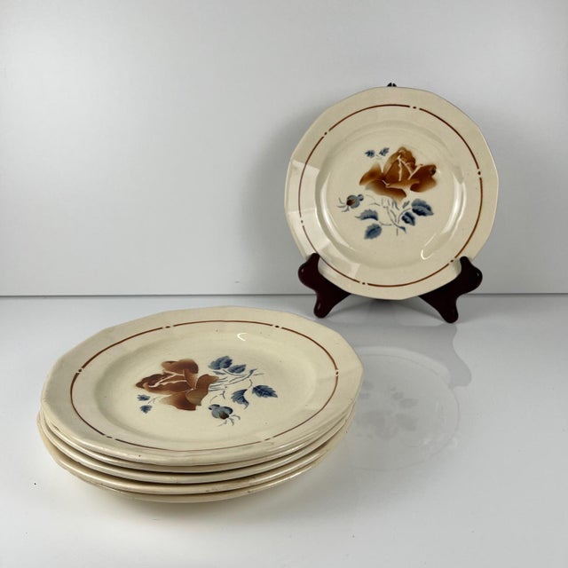 1920s Vintage Dessert Plates with Floral Motif from Sarreguemines, 1920s, Set of 6 For Sale - Image 5 of 12