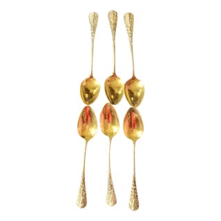 Antique French Minerva and Vermeil Silver Teaspoons by Henri Soufflot, Paris, France, 1890s, Set of 6 For Sale