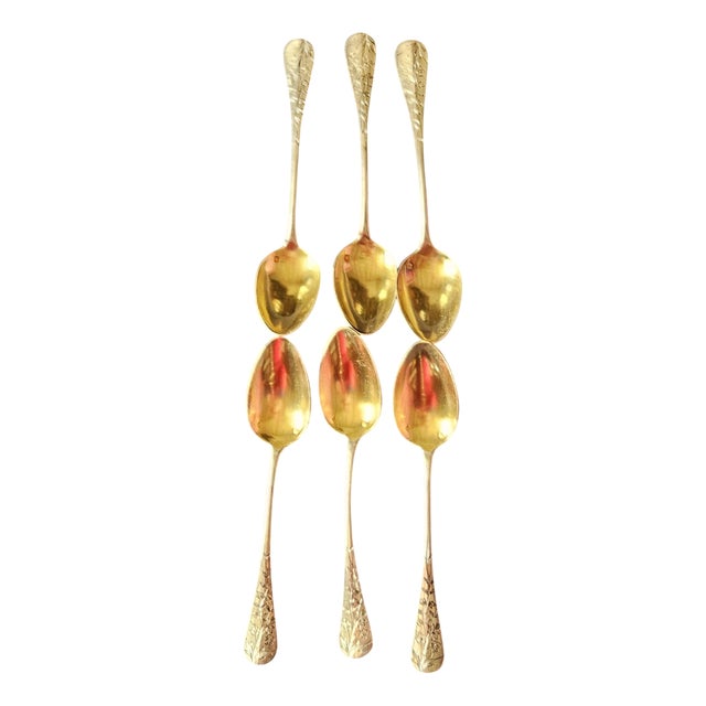 Antique French Minerva and Vermeil Silver Teaspoons by Henri Soufflot, Paris, France, 1890s, Set of 6 For Sale
