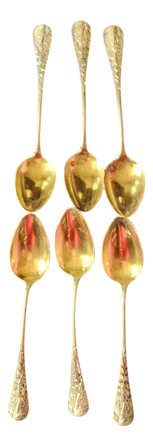 Antique French Minerva and Vermeil Silver Teaspoons by Henri Soufflot, Paris, France, 1890s, Set of 6