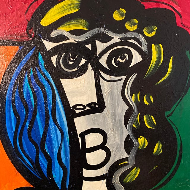 1960s Cubic Abstract Face Portrait Painting by Peter Keil, Framed For Sale - Image 10 of 12