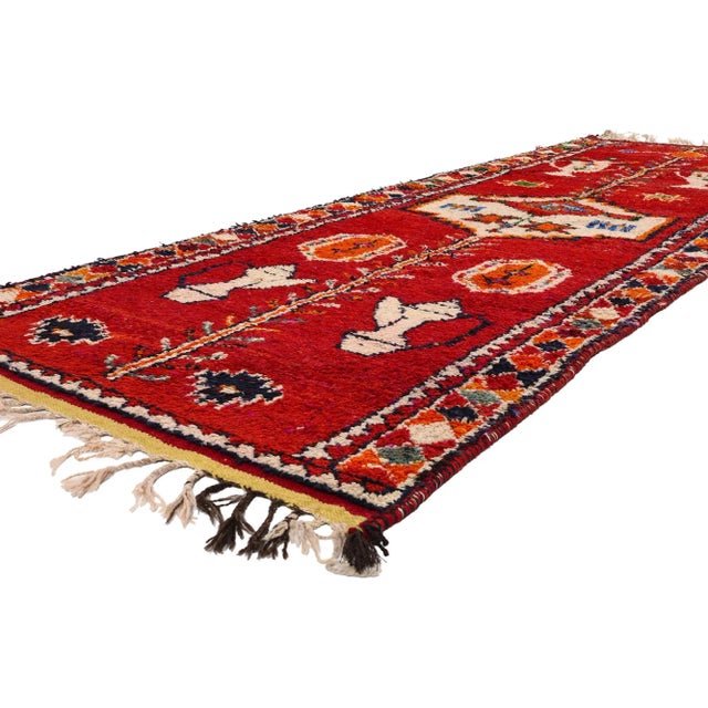 53905 Vintage Red Kurdish Rug Runner, 03'04 x 11'01. Crafted with meticulous precision and unwavering dedication by...