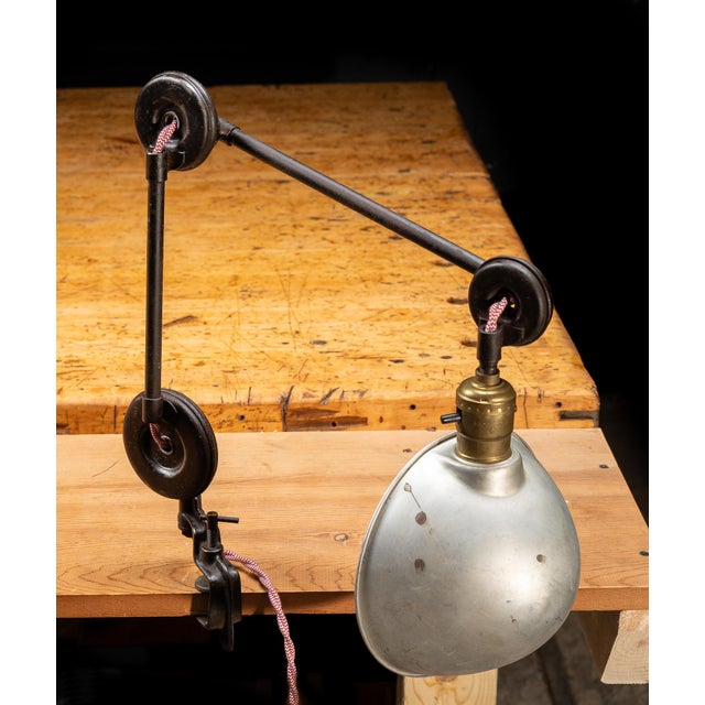 Metal Vintage Industrial Articulating Table Mount Task Lamp For Sale - Image 7 of 9