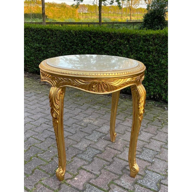 1980s Artisan Louis XVI Gold Beech Marble Side Table 1pc For Sale - Image 6 of 14