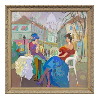 Table for Two, Original Painting on Canvas, Hand Signed 34 X 34 In. Framed For Sale