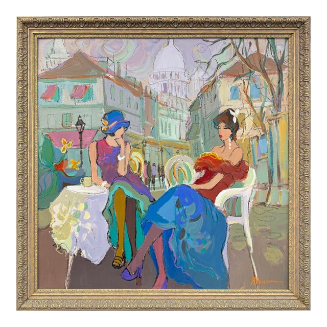 Table for Two, Original Painting on Canvas, Hand Signed 34 X 34 In. Framed For Sale
