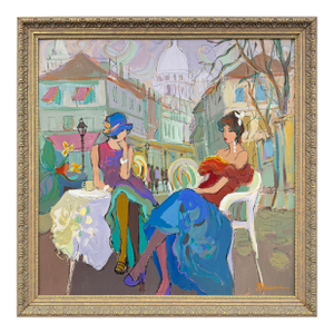 Table for Two, Original Painting on Canvas, Hand Signed 34 X 34 In. Framed