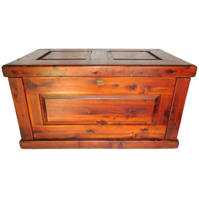 Vintage Rustic Country Farmhouse Cedar Lined Trunk With Caster Wheels For Sale - Image 4 of 13