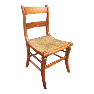 19th Century Victorian Birdseye Maple and Rush Seat Side Chair