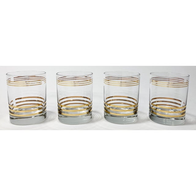 Georges Briard Vintage Mid Century Modern Style Gold Banded Lowball Glasses, Set of 4 For Sale - Image 4 of 9