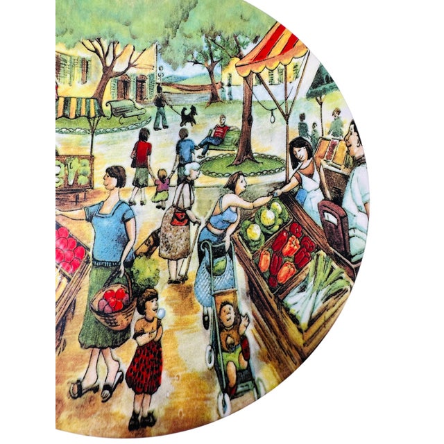 1980s Vintage Brunelli Designs Made in Italy Folk Art Market Scene Ceramic Salad Plates - Set of 6 For Sale - Image 9 of 18