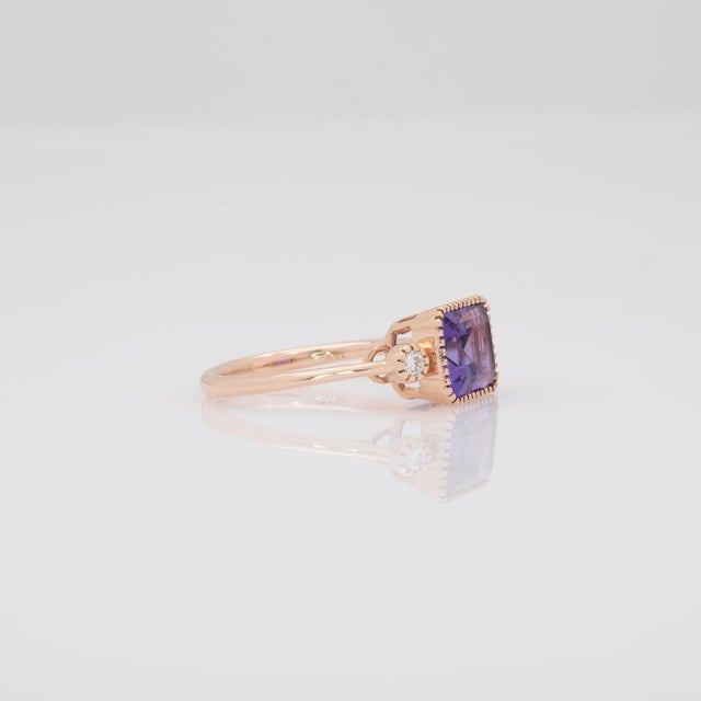 2.4Ct Amethyst Ring With Earth Mined Diamonds Accents: Solid 14k Gold, Size 6.75 For Sale In Columbus - Image 6 of 7