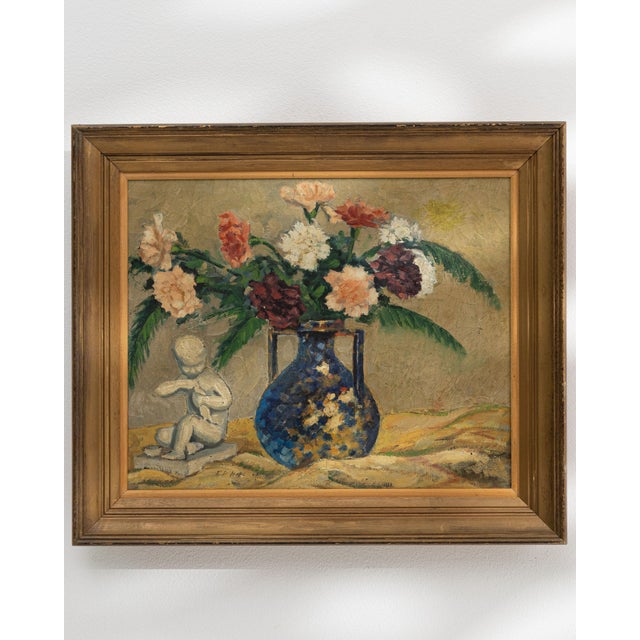 1940s France Pink Canvas Painting For Sale In Greensboro - Image 6 of 15