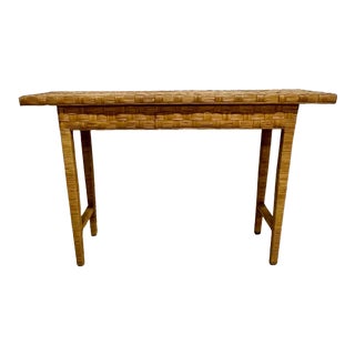 1970s Hollywood Regency Woven Wicker Console Table For Sale