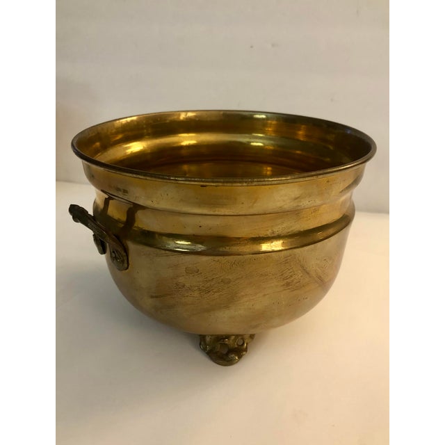 Mid 20th Century Vintage Solid Brass Footed Planter With Handles For Sale - Image 4 of 9