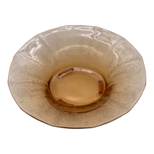 Vintage Bohemian Peach Intaglio Glass Fruit Bowl, Circa 1930