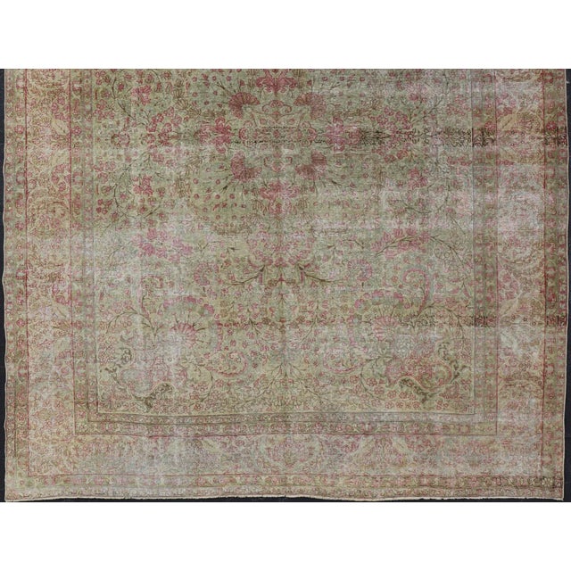 Antique Persian Lavar Kerman Distressed Rug With Multicolored Floral Motifs For Sale - Image 4 of 13
