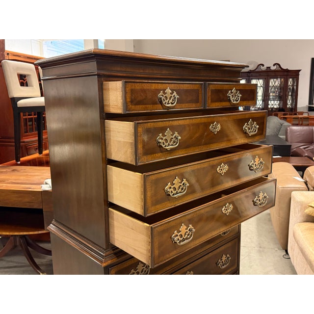 Late 20th Century Drexel Heritage 18th Century Collection Highboy Chest of Drawers, Vintage For Sale - Image 5 of 12