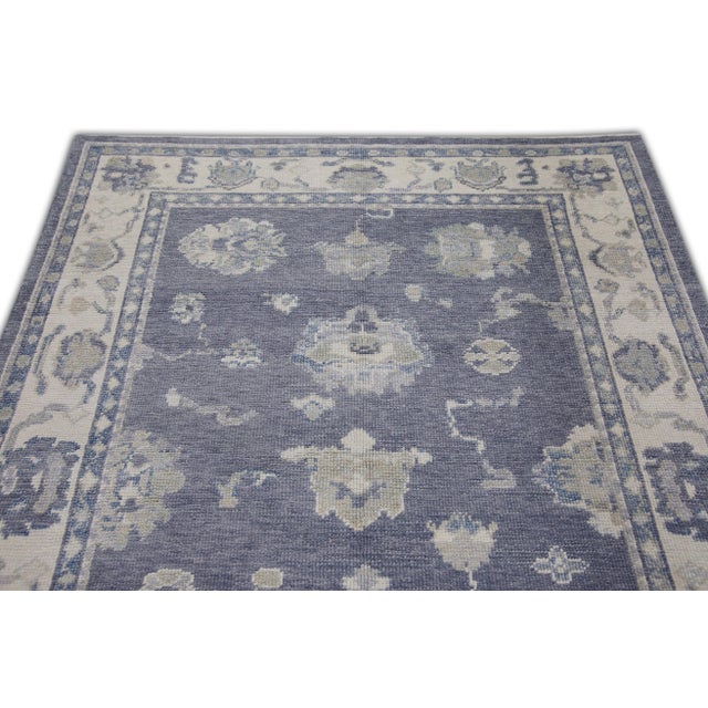 Blue Handwoven Modern Turkish Oushak Rug 4'11" X 6'8" For Sale - Image 4 of 6