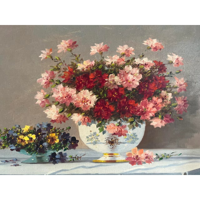 Still Life Oil Painting by Kiest Vukovic – Floral Arrangement with Chinoiserie Urn This exquisite still life by renowned...
