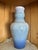 1990s Vintage Art Deco Blue Ombre Ceramic Tall Vase Textured Floral Patterns Glossy Finish For Sale - Image 5 of 7