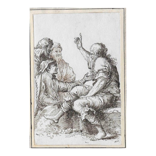 1830s Philosopher Drawing After Salvator Rosa For Sale