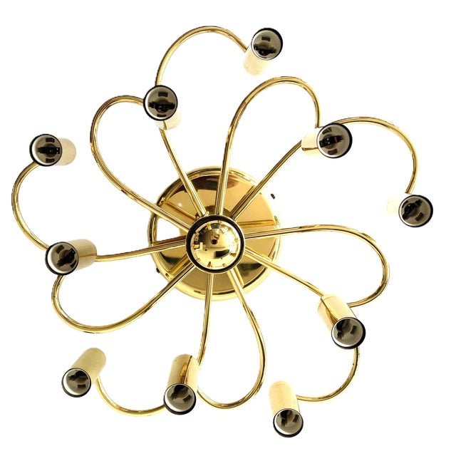 Mid-Century Brass 10-Light Chandelier from Honsel Leuchten, Germany, 1970s For Sale - Image 4 of 10