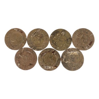 Marble Plates with Fossil Inclusions, Set of 7 For Sale