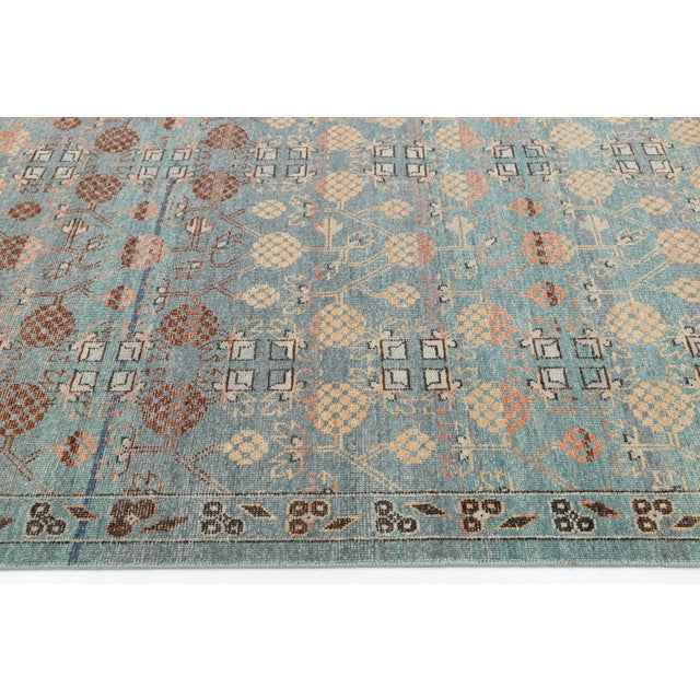Modern Tabriz Style Wool Area Rug – Faded Teal, Terracotta & Ochre Traditional For Sale - Image 12 of 13