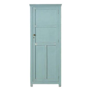 Early 1900's Blue Painted English Pine Paneled Cabinet For Sale