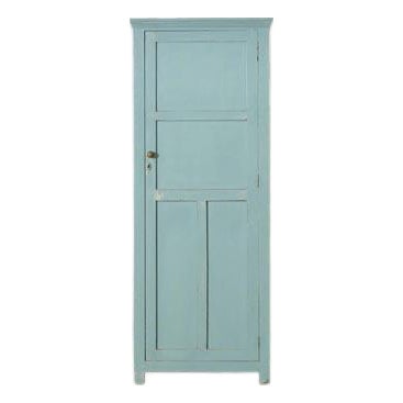 Early 1900's Blue Painted English Pine Paneled Cabinet For Sale
