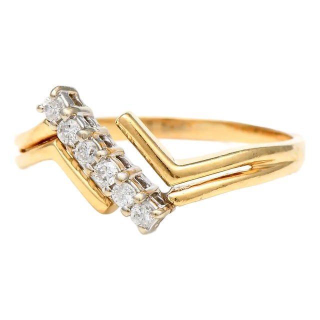 14KY Diagonal Diamond(0.05) Bypass Ring, size 7.75 For Sale