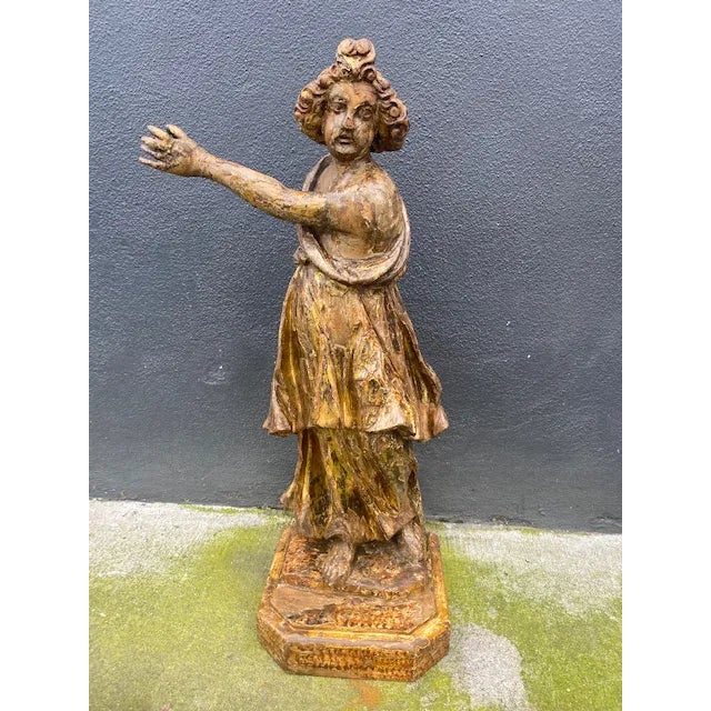 18th C. Italian Giltwood Figure. Missing Arm 30.5" TALL 16" W. BASE 10.5" W 10"D