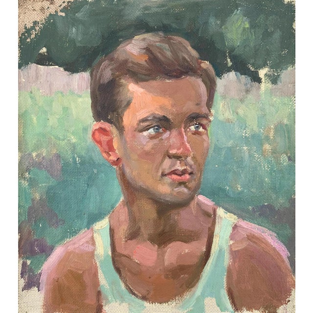 Portrait Oil Painting: Young Man, Ukrainian Art 1970s For Sale