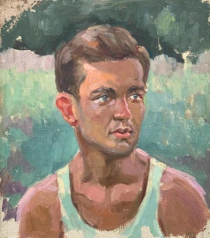 Portrait Oil Painting: Young Man, Ukrainian Art 1970s