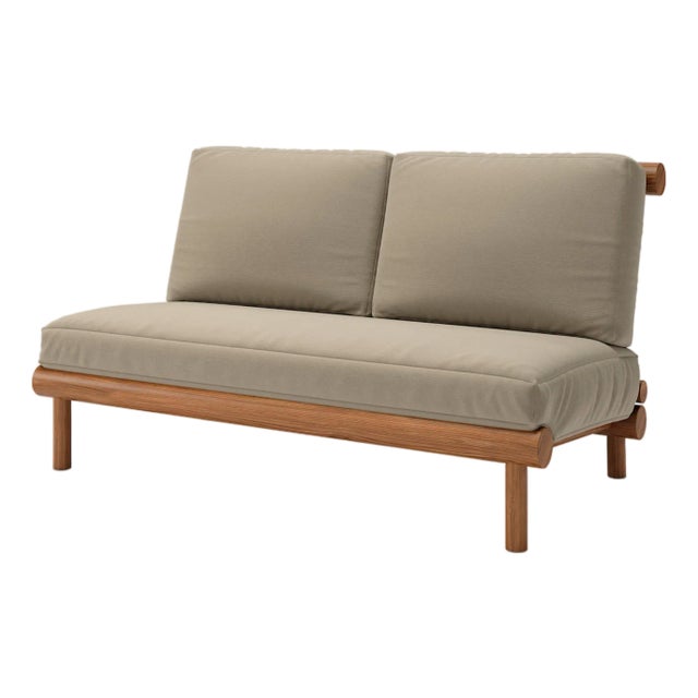 Rishon Teak Outdoor Love Seat - Canvas Taupe For Sale