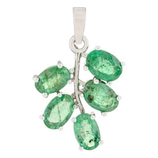 Dainty Natural 6X4mm Emerald Leaf Charm Pendant Made in 925 Silver by Caratandher For Sale