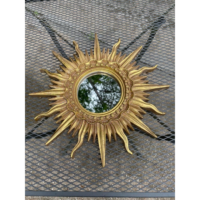 1960s French Style 17.25" Gilded Sunburst Wall Mirror For Sale - Image 14 of 18