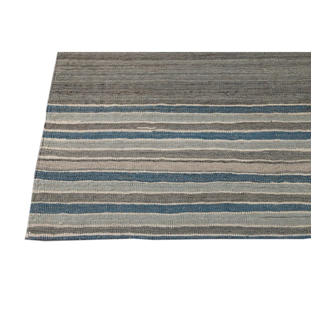 Modern Flatweave Kilim Striped Wool Rug For Sale In New York - Image 6 of 13