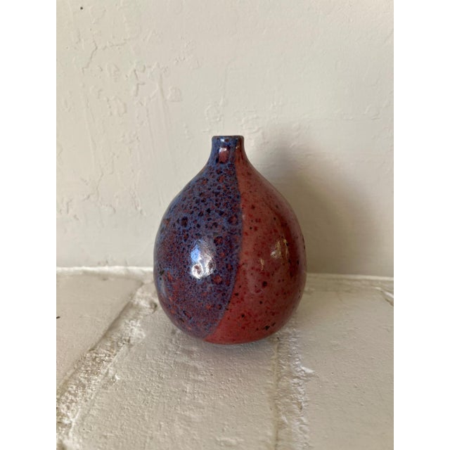 Red 1970s Studio Pottery Bud Vase Weed Pot Lava Glaze Chop Marked For Sale - Image 8 of 14
