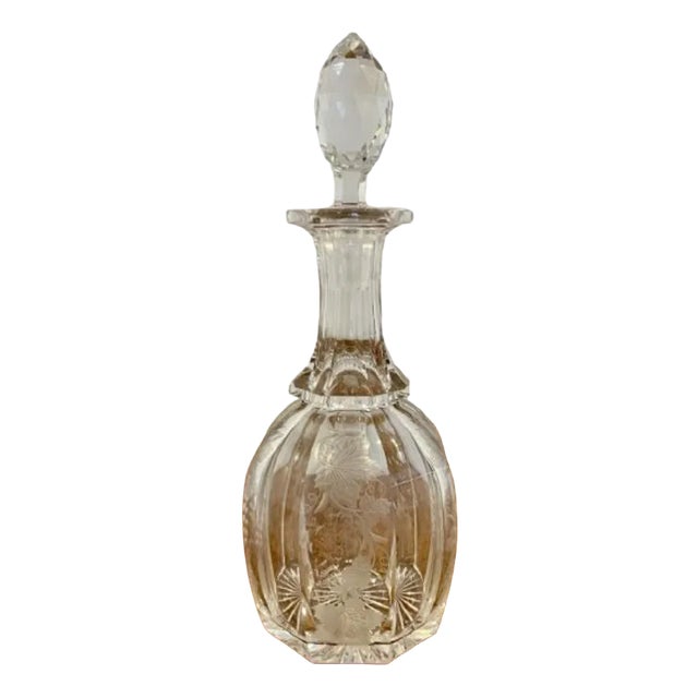 Antique Victorian Engraved Decorated Glass Decanter, 1880 For Sale