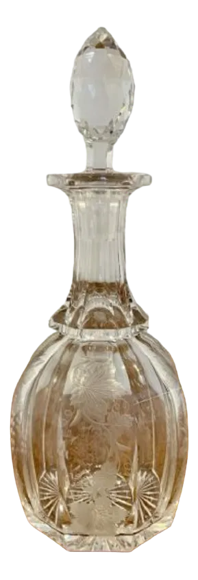 Antique Victorian Engraved Decorated Glass Decanter, 1880