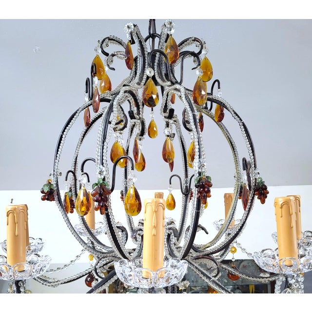Vintage Italian Designer Beaded & Amber Glass Hot Air Balloon 8 Light Chandelier For Sale - Image 4 of 17