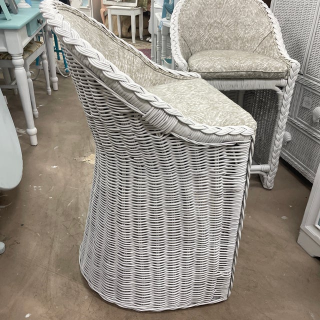 Pair of Vintage Retro Wicker Upholstered Bar Stools For Sale - Image 6 of 10