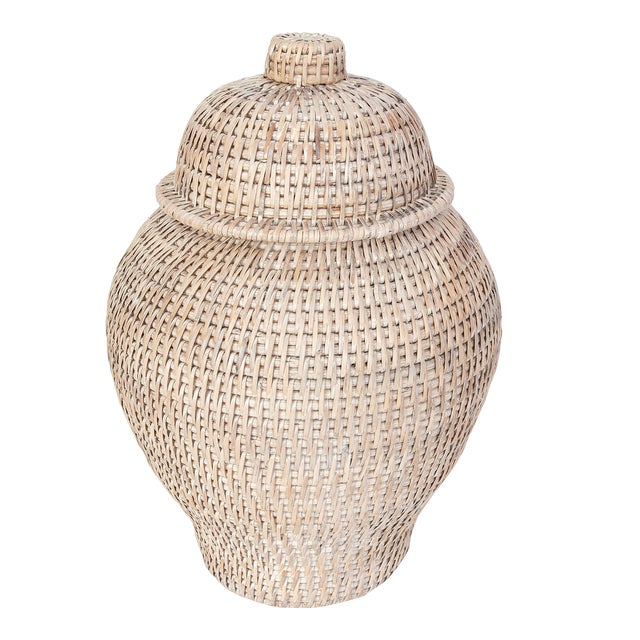 Artifacts Saboga Home Rattan Ginger Jar in White Wash Chairish
